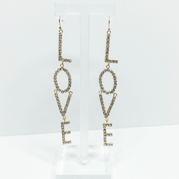Heart of Gold LOVE Drop Earrings - Picture 2 of 3